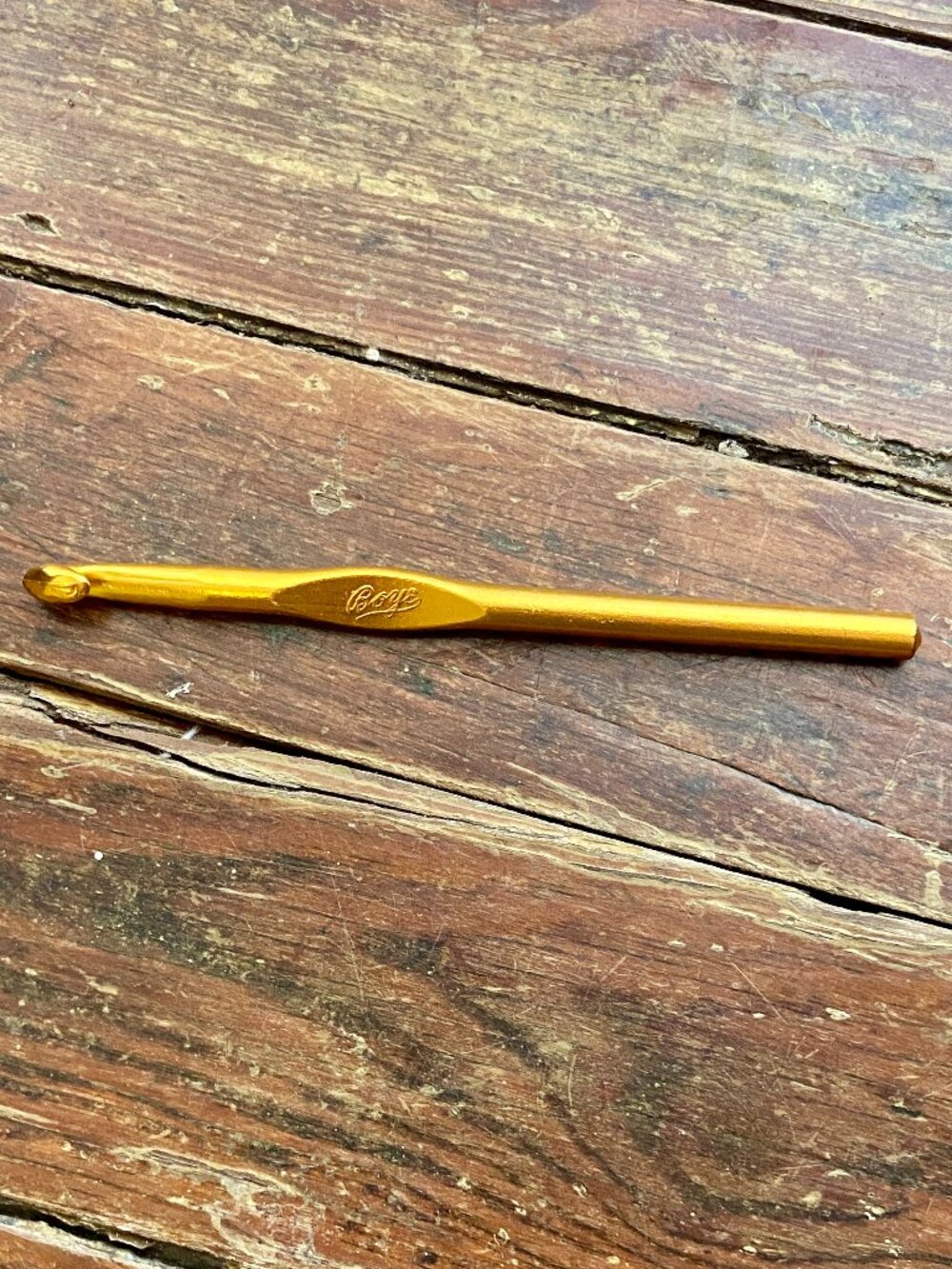 Vintage Boye Aluminum Crochet Hook Made In USA Size N Gold Orange